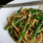noodles and green beans with Asian peanut sauce