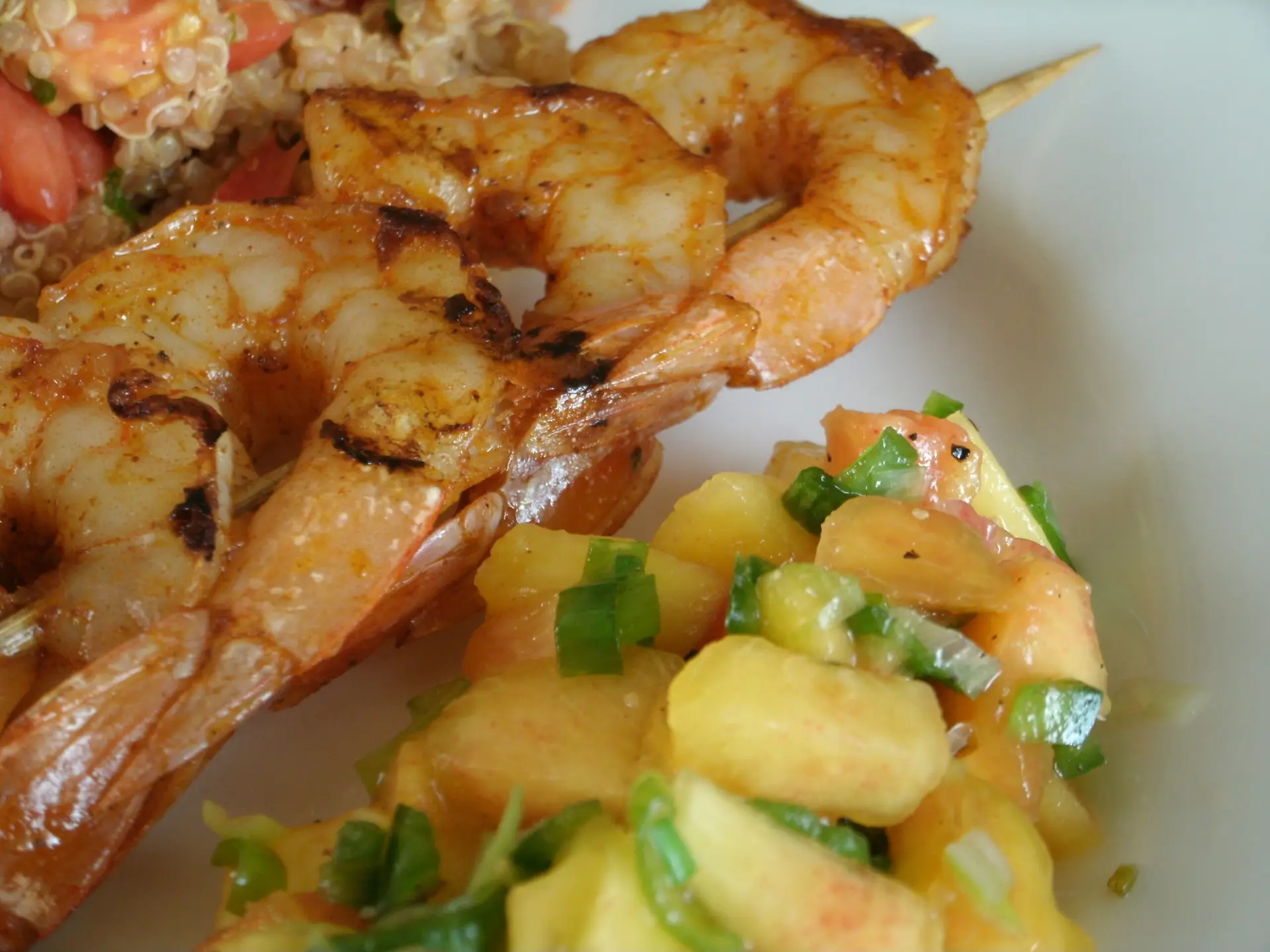 Tex Mex Rubbed Shrimp Skewers with Peach Salsa