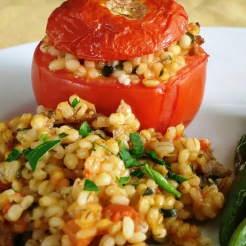 Sausage and Barley Stuffed Tomatoes