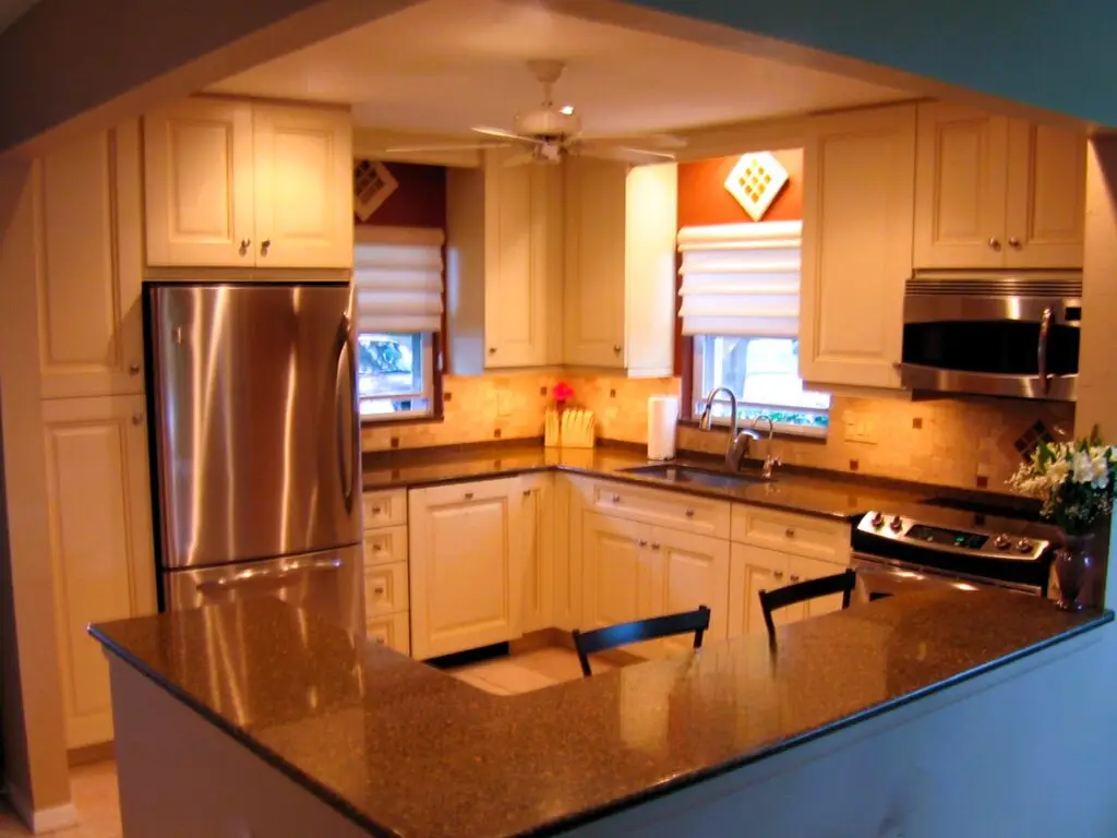 a modern, tuscan style kitchen