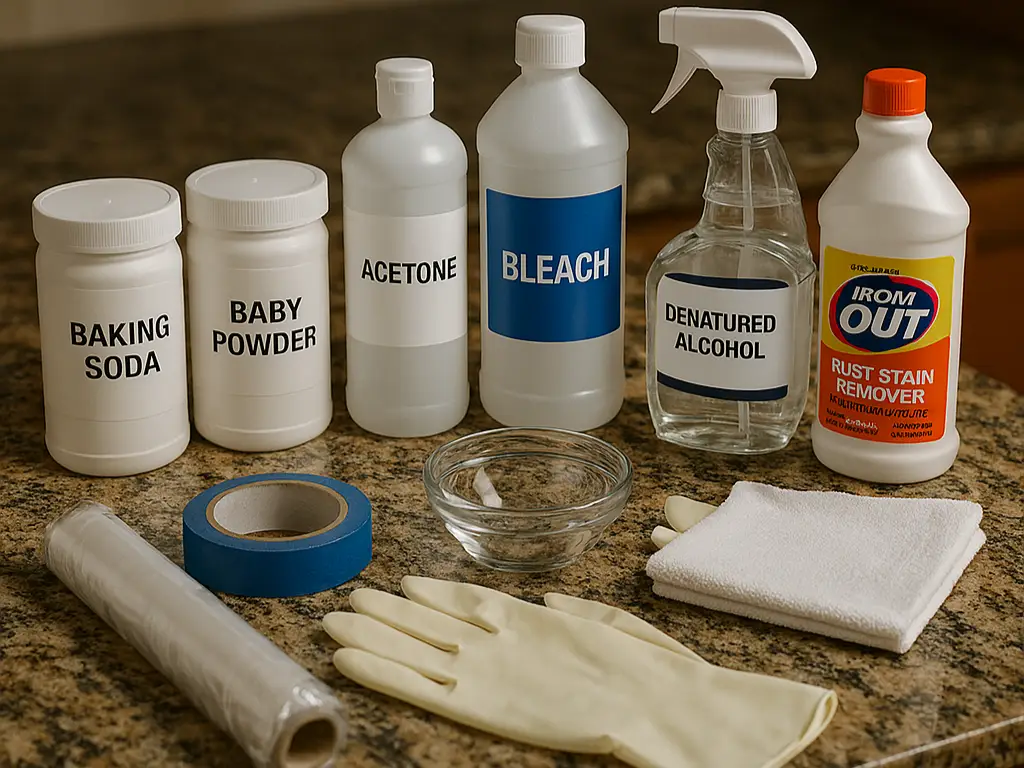 supplies necessary to remove stains from a granite countertops. ai generated image