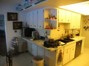 Before photo old 1960s kitchen fluorescent dome ceiling ceramic tile counters Bradenton