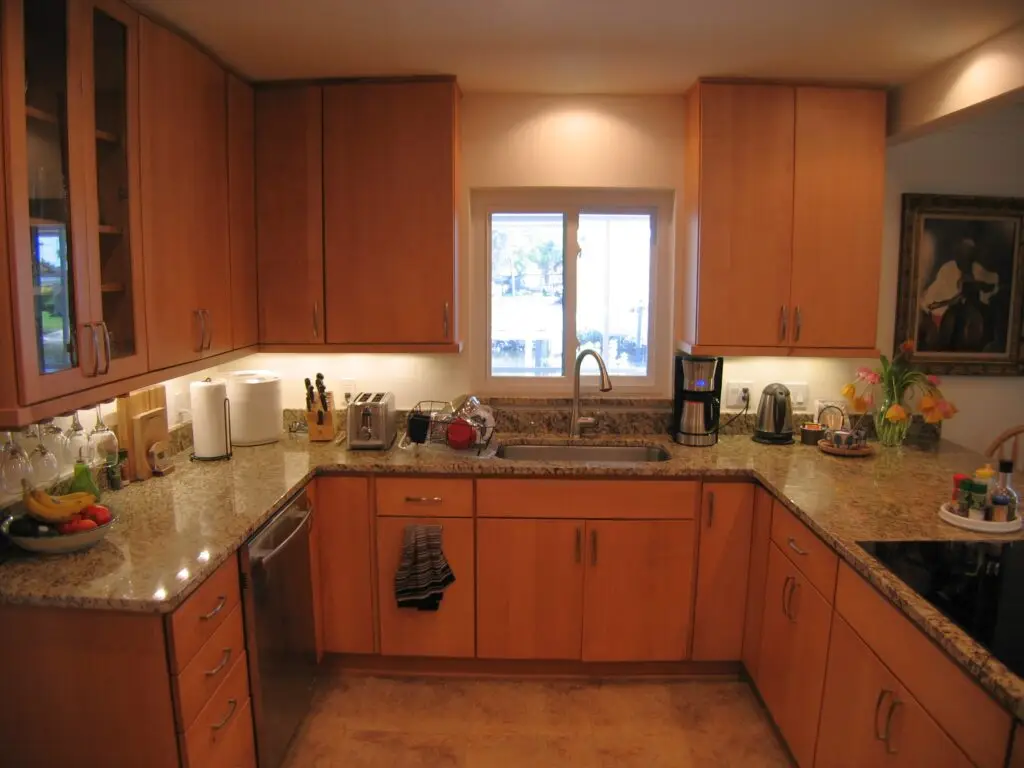 Contemporary cabinet doors with clean lines and a honey finish