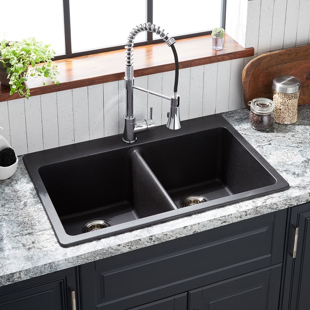 Drop in equal bowl sink in composite granite