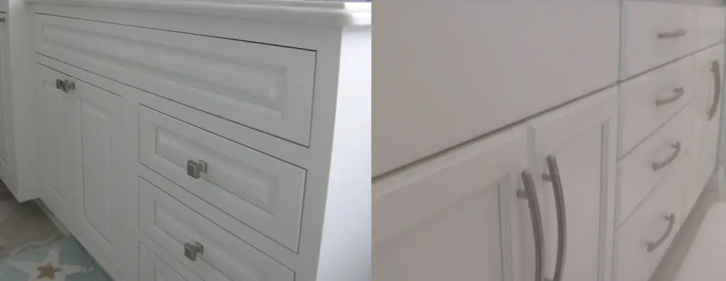 Visual comparison of inset and overlay kitchen cabinet styles to help homeowners choose the right design.