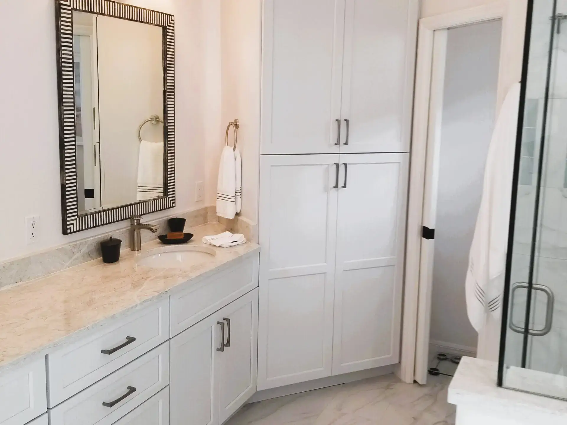 A modern, universally designed bathroom that prioritizes accessibility and safety for aging in place