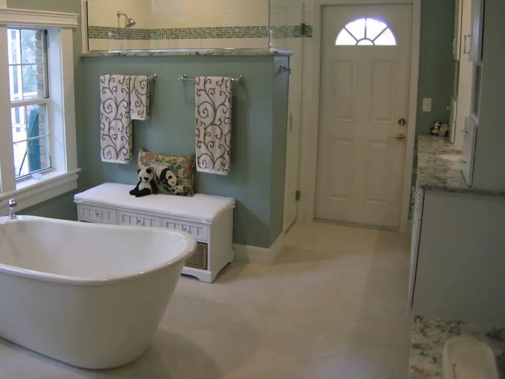 Spacious universal design bathroom with wide door