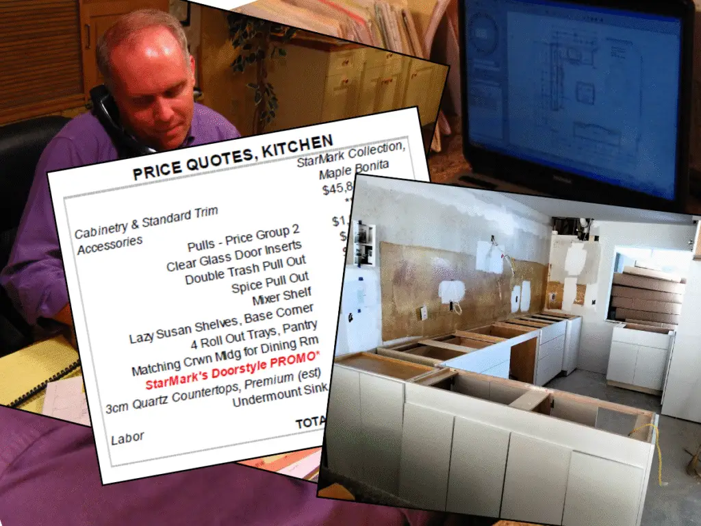 A professional reviewing a kitchen remodel budget spreadsheet to ensure financial planning is on track