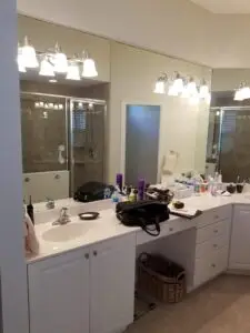 Unused vanity seating area in this before photo