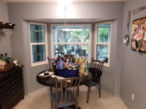 This breakfast nook in this before photowill soon become auxilliary storage and a coffee bar