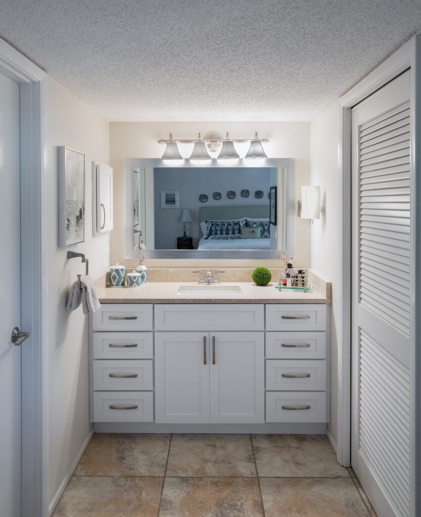 stone countertop remnant used on bathroom vanity
