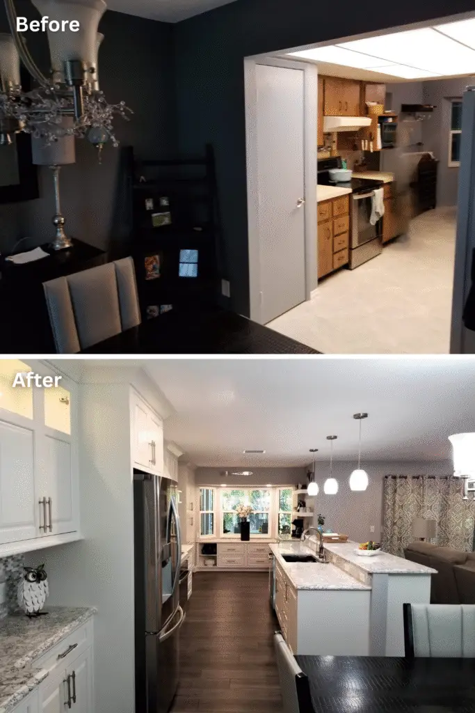 Stunning major kitchen redesign with a large center island and new layout.